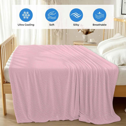 Solid Pink Cooling Blanket, Lightweight Breathable Summer Throw Blanket with Double Sided Cold Effect,Romantic Minimalism Abstract Denim Texture Picnic Beach Blankets Bed Sheet for Sleepers 30"x40"