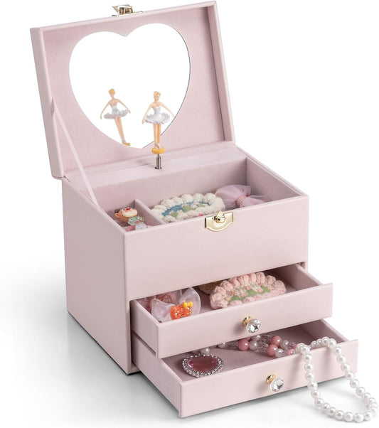 VLANDO Musical Jewelry Box for Girls - Birthday Day Gifts for Daughter Kids - Dance Girls for Ages 4 5 6 7 8-12 Year Old - Kid Music Box with Ballerina for Bedroom Decor - Light Pink