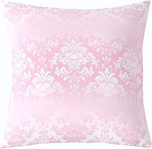jejeloiu Damask Pattern Throw Pillow Covers 24"x24" 1Pcs Vintage Floral Flower Light Pink Cushion Case for Adults Teens Gothic Bone Skeleton Antique Victorian Baroque Decor Pillowcase Home Decor