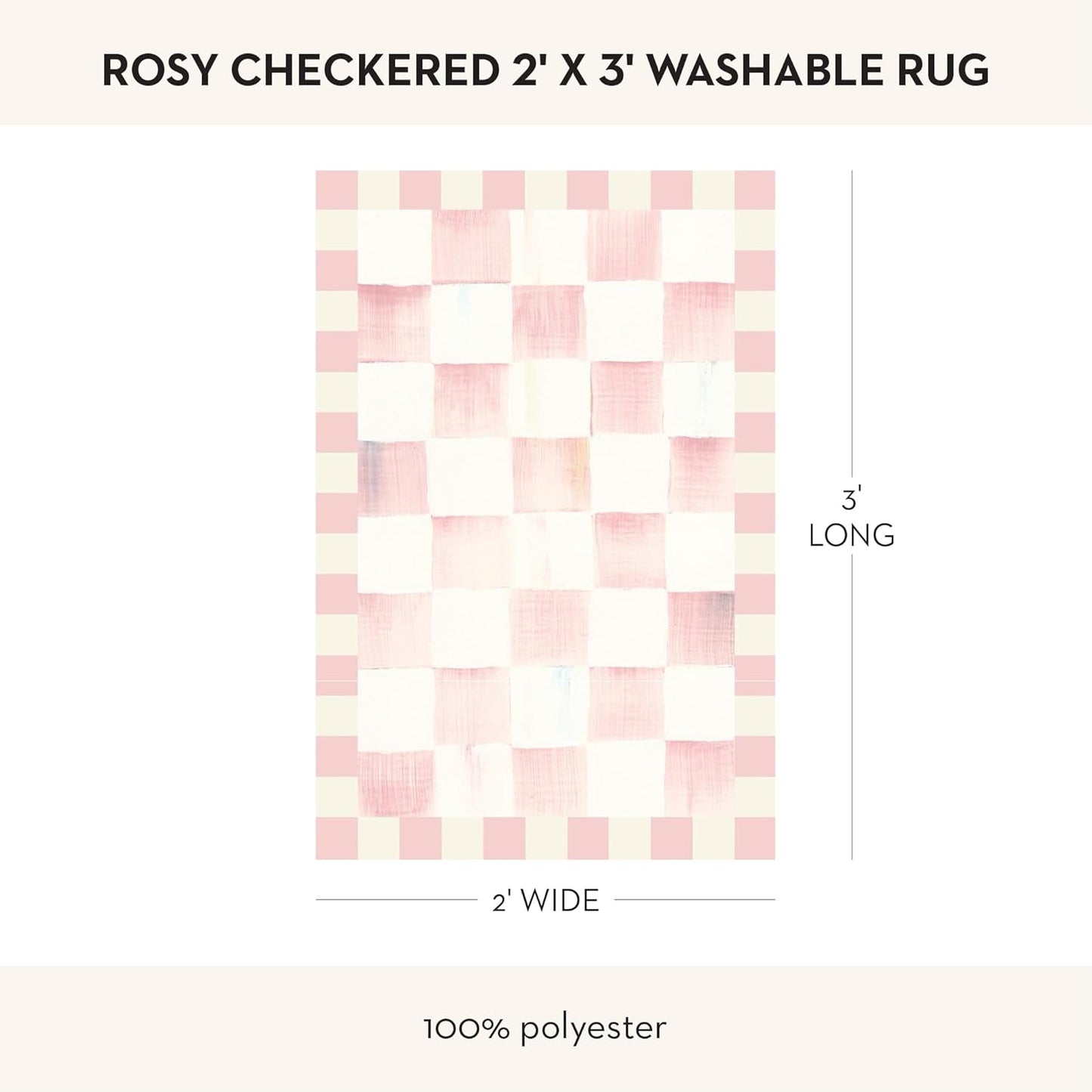MACKENZIE-CHILDS Washable Rug, Decorative Indoor Rug, 2' x 3', Pink-and-White Rosy Checkered