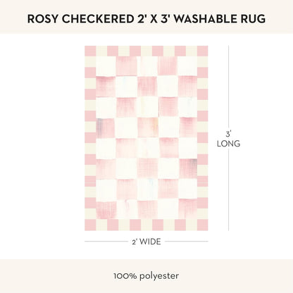 MACKENZIE-CHILDS Washable Rug, Decorative Indoor Rug, 2' x 3', Pink-and-White Rosy Checkered
