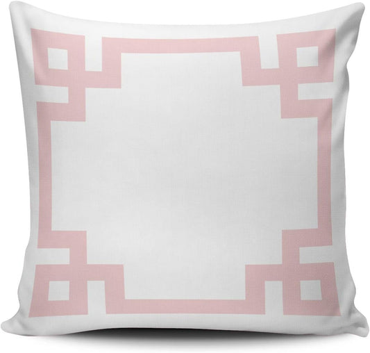 Personalized Decorative Pillowcases Greek Key Border White and Light Pink Throw Pillow Covers Cases Square Size 20x20 inches Print on Two Sides