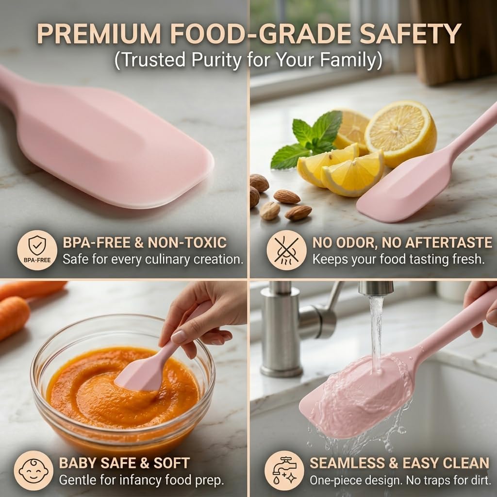 Silicone Spatula Set of 3, BPA-Free Heat Resistant Silicone Scraper Spoon Spatula for Baking, Cooking, Mixing, Non-Stick Kitchen Utensils Set (Dusty Pink)