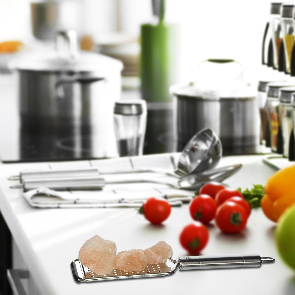 Himalayan Chef Grater with 3 Pink Salt Chunks, 6 Oz, Salt Chunks With Stainless Steel Grater