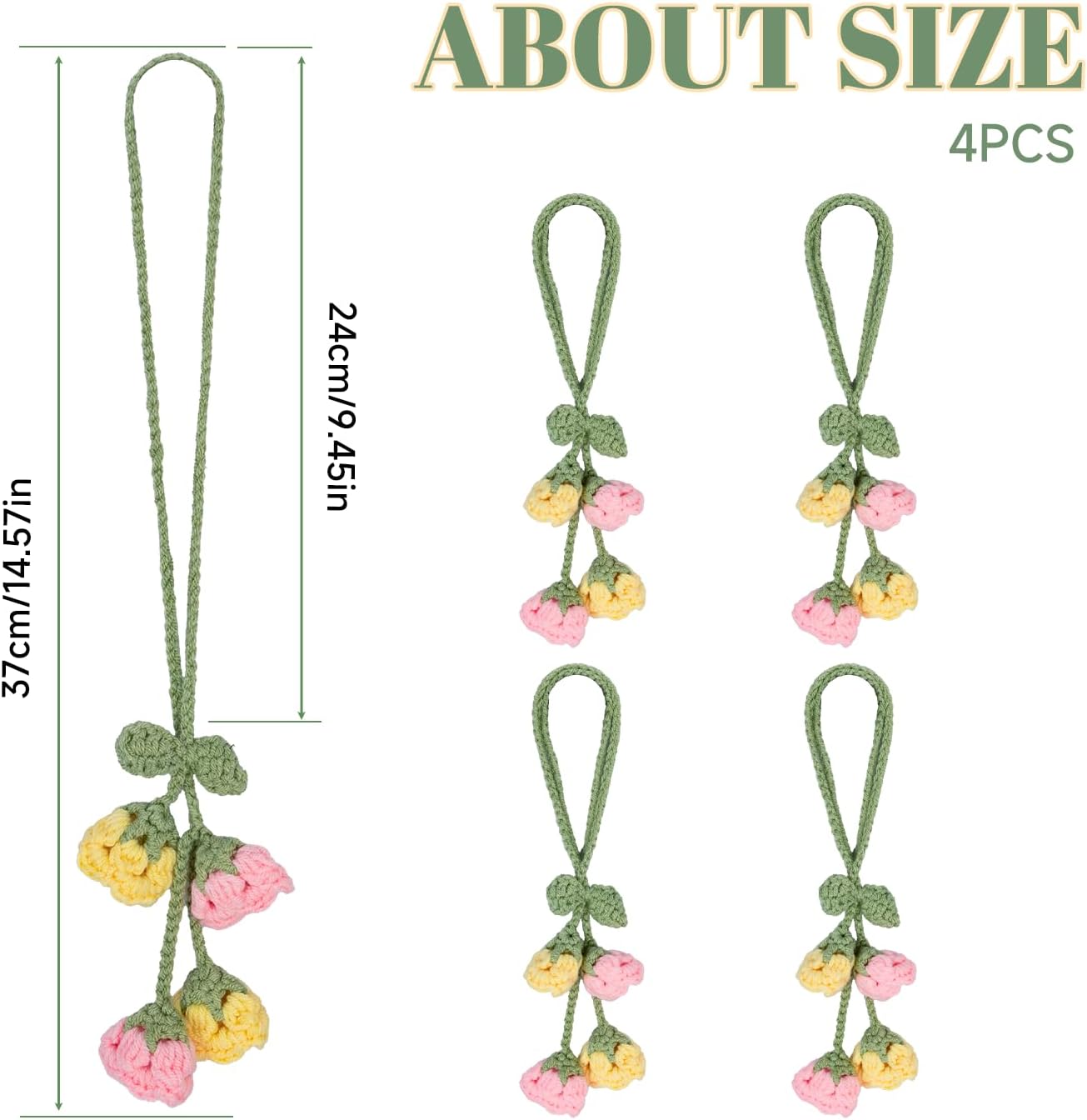 Flower Curtain Tiebacks, 4pcs Lily-of-The-Valley Curtains Holdbacks, Cute Curtain Holdbacks - No Drill Rope Holder, Drape Knitting Handmade for Nursery&Children's Room Decor (Pinkish/Yellow)
