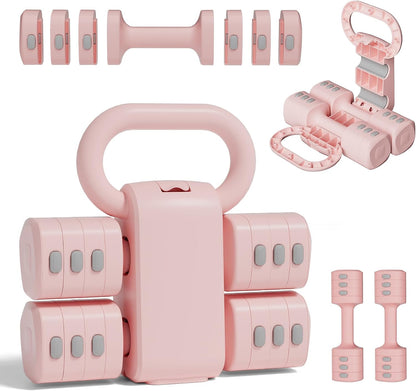 Pink Dumbbell Set for Women - Adjustable Kettlebell Weights Set, 4-in-1 Hand Weights (2.2-12.1lbs) | Free Weights Dumbbells Set for Home Exercise & Fitness