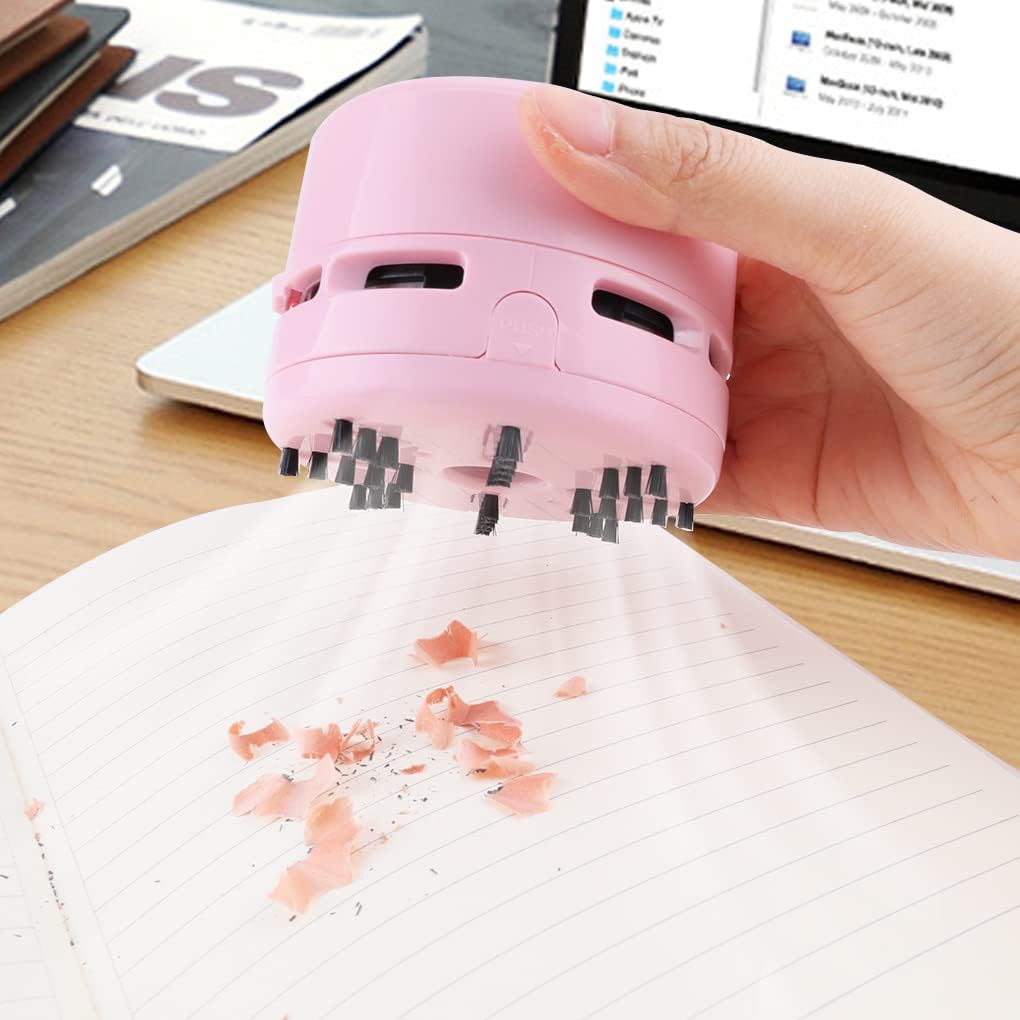 Mini Desk Vacuum Cleaner,Table Crumb Sweeper,Pink Desk Accessories,Portable Cleaning for Home, Office, Cars,Pet Hairs
