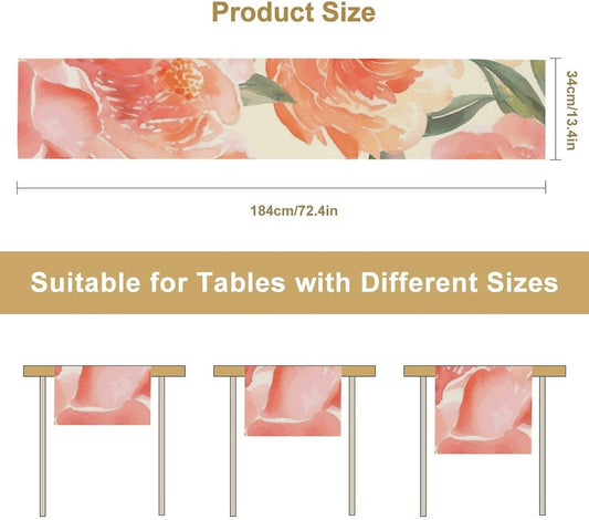 Peach Peony Table Runner 13x72 Inch Linens Burlap Table Runner with Tassels Boho Farmhouse Table Runner for Kitchen Home Christmas Halloween Party Table Decor Tablecloth
