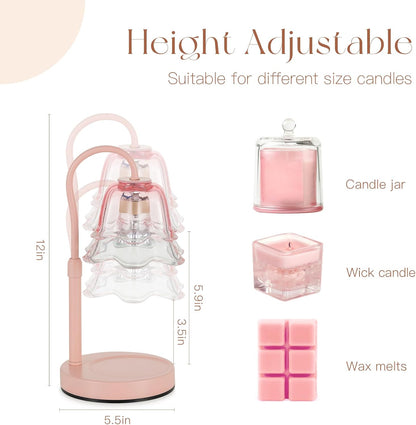 Candeldo Candle Warmer Lamp with Timer: Pink Flower Candle Warming Lamp with 2 Bulbs Height Adjustable Wax Warmer Dimmable Coquette Preppy Room Home Decor for Women
