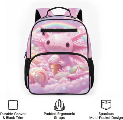 COEQINE Personalized Axolotl Toddler Girls Backpack with Lunch Box Set Mini School Bag for Girls 1st Grade with Water bottle Lightweight Diaper Bag Pink Rainbow Candy