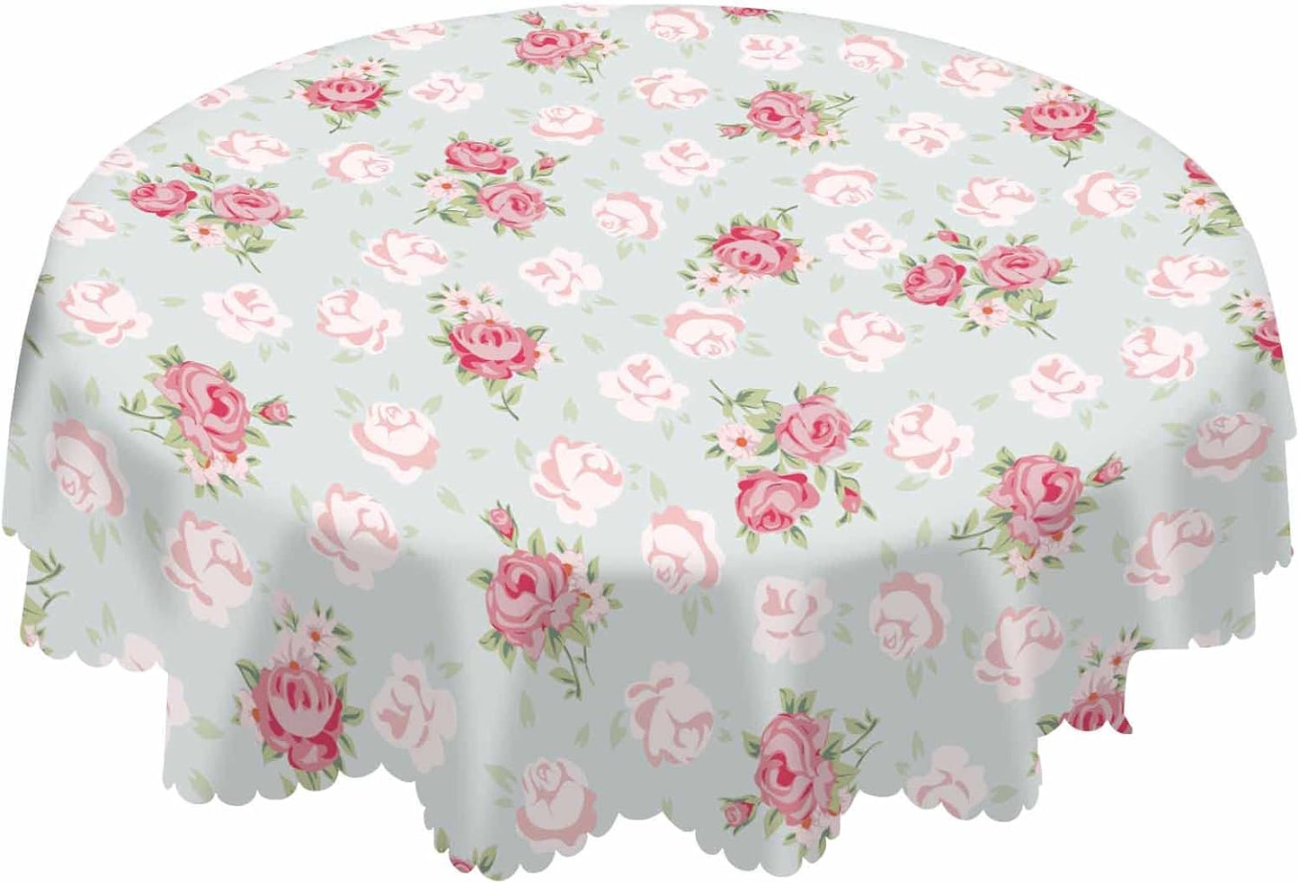AOYEGO Pink Rose Table Cloth Chic Flowers Romantic Vintage Style Spring Round Tablecloth 60 Inch for Dining Room, Party, Banquet