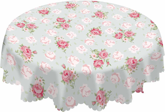 AOYEGO Pink Rose Table Cloth Chic Flowers Romantic Vintage Style Spring Round Tablecloth 60 Inch for Dining Room, Party, Banquet