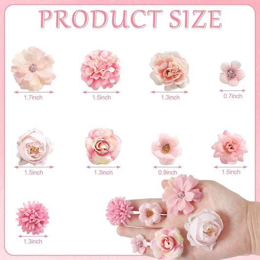 rongflower Faux Flower Heads Small Silk Artificial Flower DIY Fake Mini Flowers Rose Daisy Multicolor Flowers Craft Supplies for Wedding Party Wreath Graduation Season Party Home Decor (125, Pink)