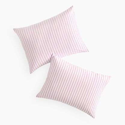 Wake In Cloud - Striped Pillow Cases, 100% Washed Cotton, Ticking Stripe Vertical Pinstripe Neutral Farmhouse, Set of 2 Pillowcases Pillow Shams Covers, Pink White, Standard Size 20x26 Inches
