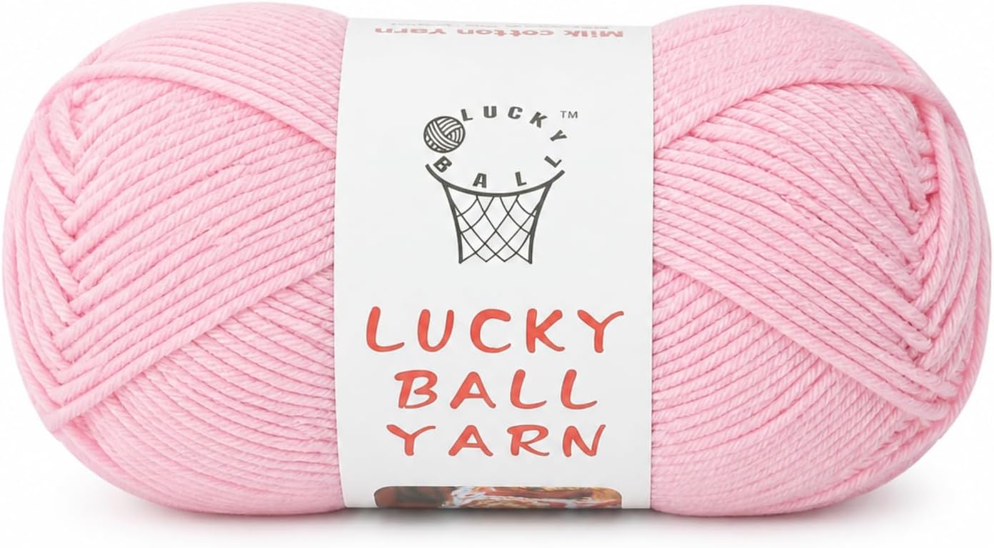 LUCKY BALL Milk Cotton Yarn, 100g / 240 yd 60% Cotton 40% Acrylic #2 Fine Sport Yarn, Soft Crochet & Knitting Yarn for Amigurumi Dolls, Baby Items, Flowers, Hats, Sweaters, Blankets (Pink)