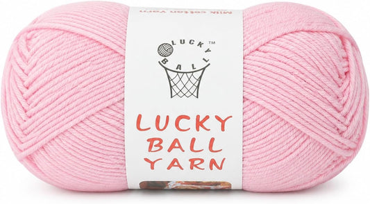 LUCKY BALL Milk Cotton Yarn, 100g / 240 yd 60% Cotton 40% Acrylic #2 Fine Sport Yarn, Soft Crochet & Knitting Yarn for Amigurumi Dolls, Baby Items, Flowers, Hats, Sweaters, Blankets (Pink)
