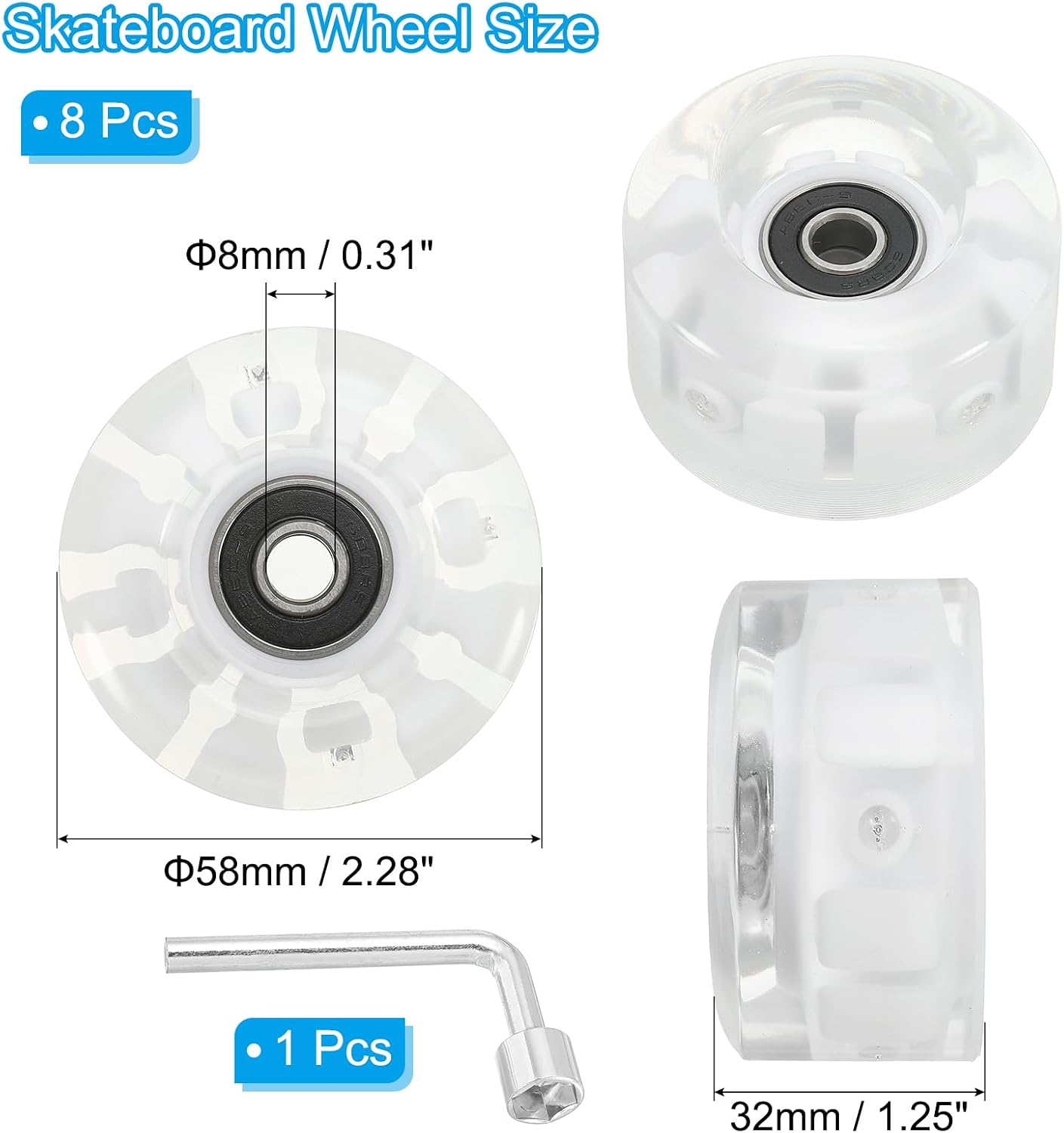PATIKIL Light Up Skateboard Cruiser Wheels Set with Bearings Trucks Tool Kit for Outdoor Double Row Skating