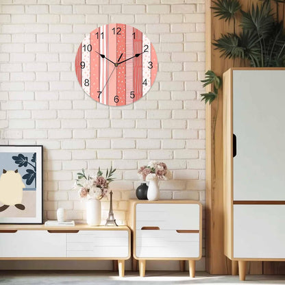Wall Clock Pink Stripes Clocks PVC Silent Non-Ticking Battery Operated Decorative Coral Polka Dots Striped Grain Round Clock for Home Living Room Kitchen Bedroom Office School Wall Decor 10 Inch