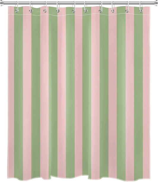 EOBTAIN Pink and Green Striped Shower Curtain for Bathroom Modern Abstract Minimalist Vertical Stripe Shower Curtain with 10 Hooks Vintage Aesthetic Bathroom Curtains Shower Set 60x72 Inch