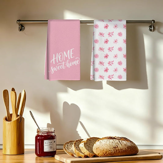 Sweet Home Kitchen Towels Set of 2, Dish Towels for Kitchen Soft Absorbent Tea Hand Towel for Home Dining Room Apartment Cooking, Baking, Decorative Pink Watercolor Floral Design, 13.8 x 23.6 Inch