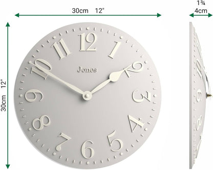JONES CLOCKS® Betty wall Clock | Classic Convex Clock | 12 inch | Rose Pink | Stylish Elegance Perfect for the Kitchen, Living Room, Office or Bedroom