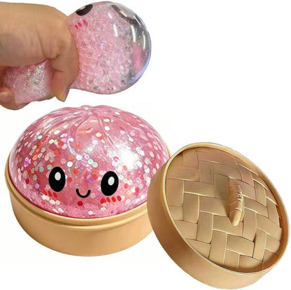 Mystery Dumpling Squishies Box,Stress Relief Fidget for Adults & Teens Stocking Stuffers Gift Soft Squeeze Stress Balls. (Pink Glitter)