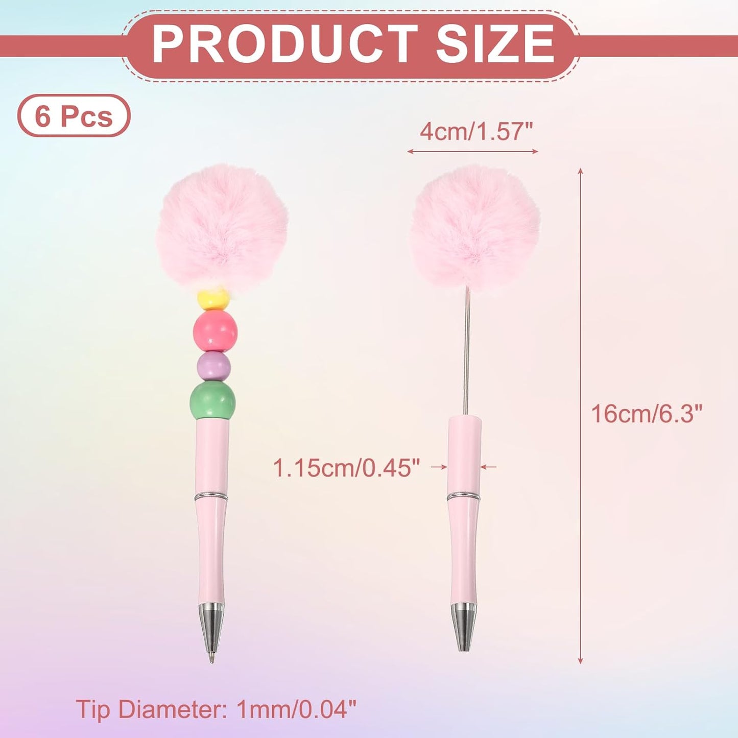 PATIKIL Pompom Ballpoint Pens, Fluffy Ball Pens Pom Pom Plastic Cute Beaded Pen for DIY Gift Writing Office Supplies - 6 Pcs (Light Pink)