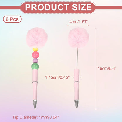 PATIKIL Pompom Ballpoint Pens, Fluffy Ball Pens Pom Pom Plastic Cute Beaded Pen for DIY Gift Writing Office Supplies - 6 Pcs (Light Pink)