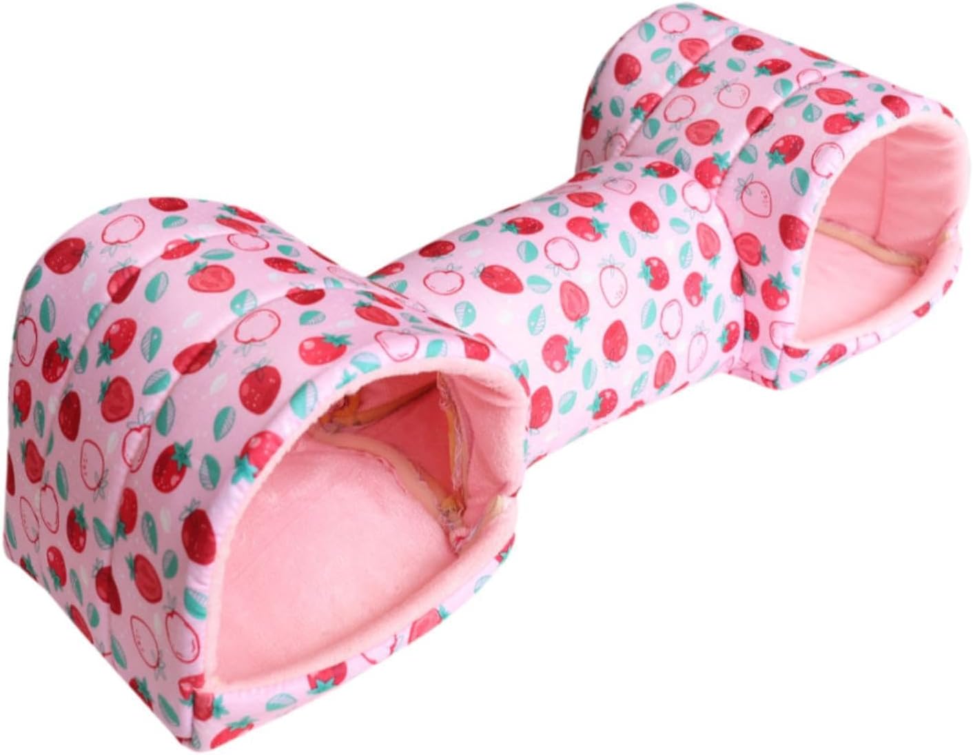 Hamster Tunnel Bed Hideout, Polyester Small Pet Cave for Guinea Pigs, Mice, Chinchillas and Dwarf Rabbits, Pink Strawberry