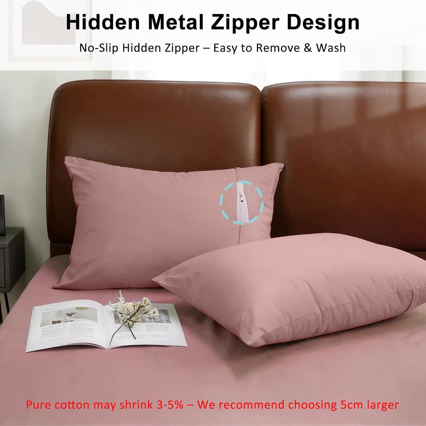 Lirex Queen Pillow Cases Set of 2, 300 Thread Count 100% Cotton Pillow Covers, Breathable and Soft, Queen (20" x 30"), Rose Pink