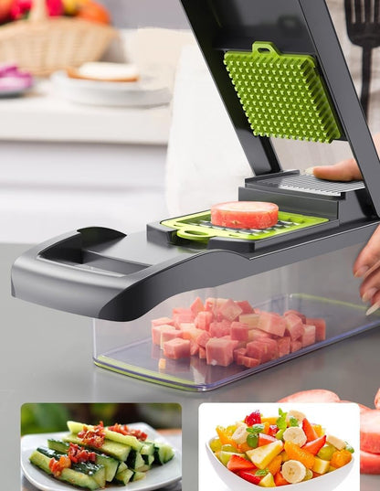 Vegetable Chopper Cutter Slicer Multifunctional Food Veggie Onion Potato Fruit Chopper Cutter Dicer with Container (Pink)