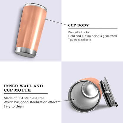 Qilmy Peach Color Tumbler with Lid and Straw, 20 oz Double Walled Insulated Stainless Steel Tumbler Travel Coffee Cup for Hot & Cold Drinks