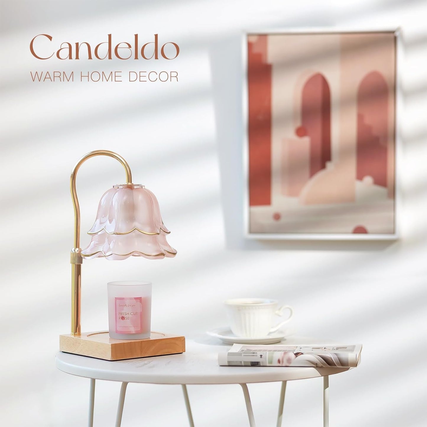Candeldo Mom Birthday Gifts for Women: Candle Warmer Lamp with Scented Candles Dimmable Pink Flower Wax Warmer with Timer Mothers Day Housewarming Gift