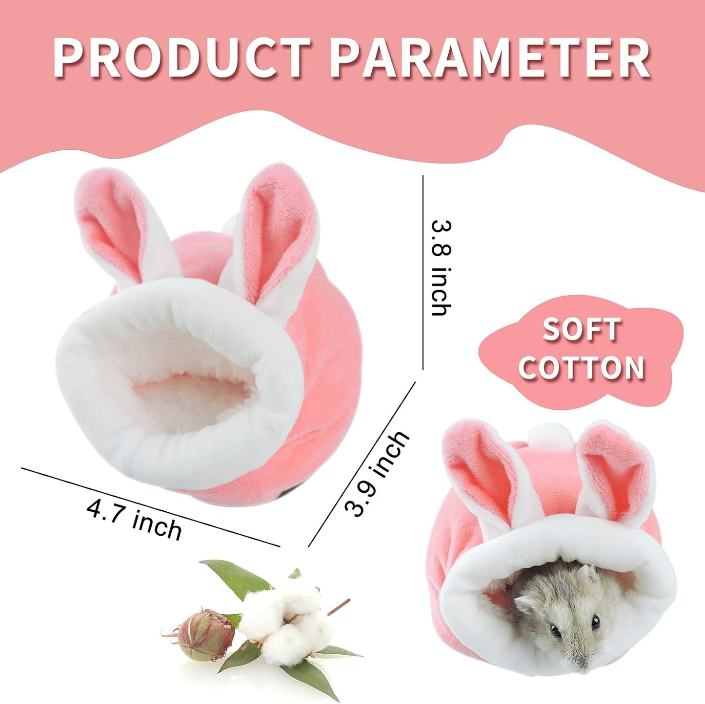 WishLotus Hamster Bed, Mini Soft and Warm Hamster House Cute Non-Slip Hamster Sleeping nest Small Animals Bedding House for Dwarf Hamsters, Mini Hedgehogs and Small Pets (Pink)