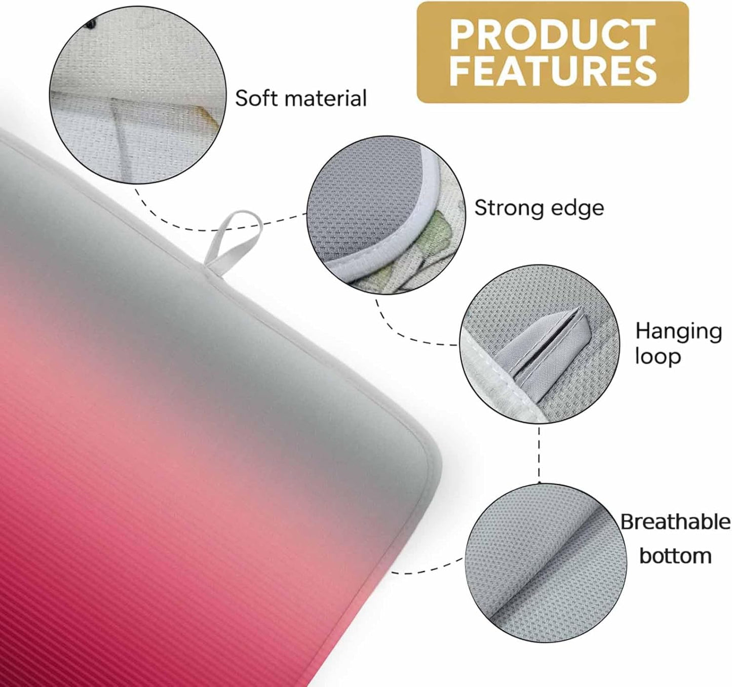 Dish Drying Mat Ombre Pink Grey Kitchen Counter Drying Pad for Dishes Glasses Cups and Cookware Gradient Stripes Absorbent Dish Drying Mat Machine Washable Kitchen Accessories 2 Pack 16" x 18"