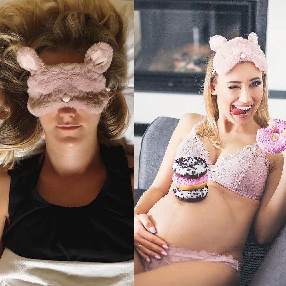 Shinywear Women Plush Rabbit Eye Mask Cute Sleeping Blindfold Eye Cover Fuzzy Bunny Ear Eyeshade for Travel Nap Night Sleeping blinder (Pink Rabbit)