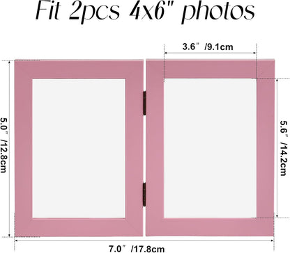 Giftgarden 4x6 Double Picture Frame, 4 by 6 Hinged Folding Photo Frame for Tabletop Display, Pink