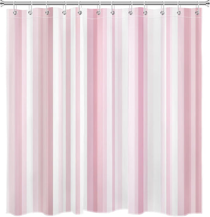 LB Aesthetic Pink Stripe Shower Curtain Sets with Rugs Abstract Geometric Pink and White Vertical Striped Fabric Shower Curtain with Hooks Modern Bathroom Curtains Shower Set, 70x70 inches
