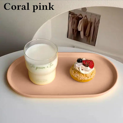 Elliptical Plastic Serving Fruit Tray, Multi-Purpose Snack Organizer Tray, Modern Catchall for Coffee Table, Dessert Jewelry Home Decor Tray in Matte/Glossy Finish (Peach Pink)