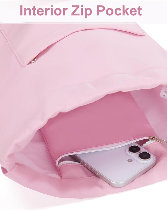 BAVELOE Drawstring Backpack Sports Gym Sackpack with Pockets Water Resistant Cinch String Bag for Women Men（Pink）