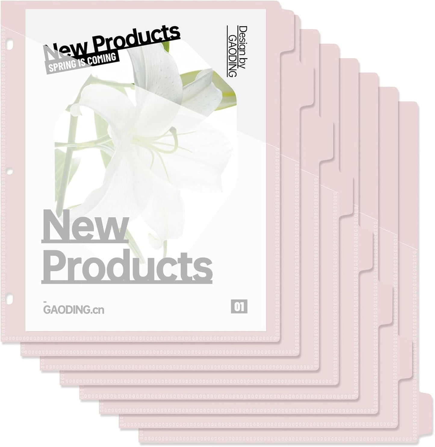 Koqye Binder Dividers with Pockets - 8 Plastic Dividers for 3 Ring Binders - A4 Dividers with Pocket & Tabs for Planners (Pink - 8 Tabs)
