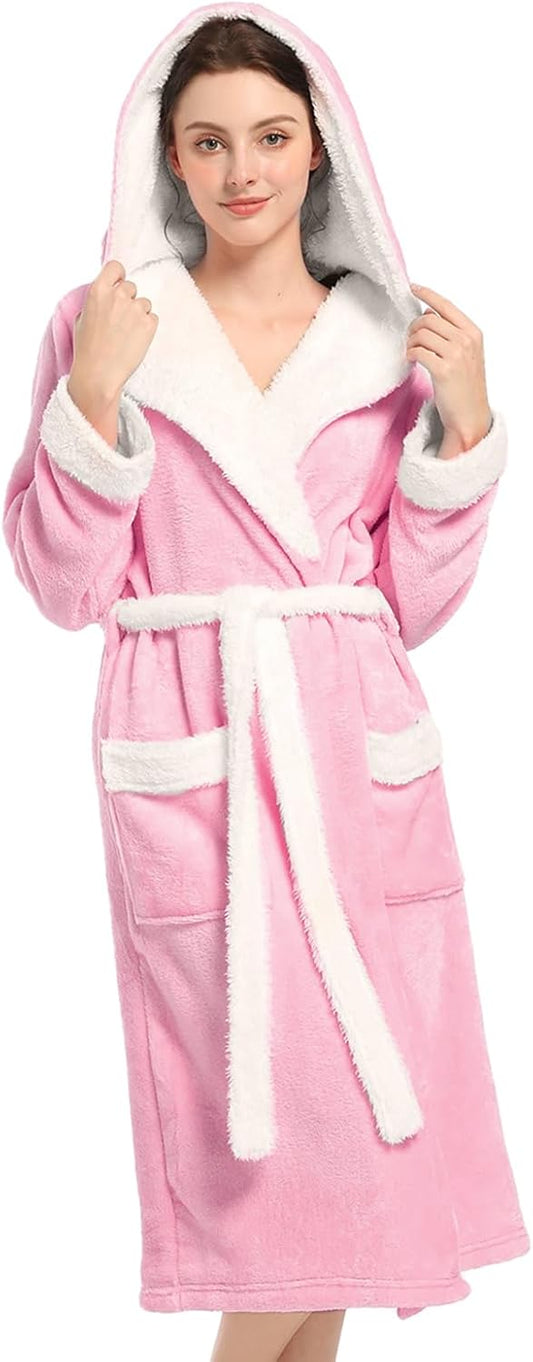 Inner Wish Women Hooded Plush Robe, Fleece Highly Absorbent Cozy Warm Bathrobe
