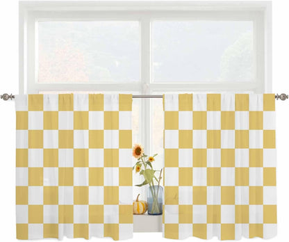 Lemon Yellow Checkered Sheer Curtains for Living Room Bedroom Geometric Yellow Buffalo Plaid Sheer Curtains 45 Inch Long 2 Panels Set Light Filtering Curtain Window Treatments Drapes for Dining Room
