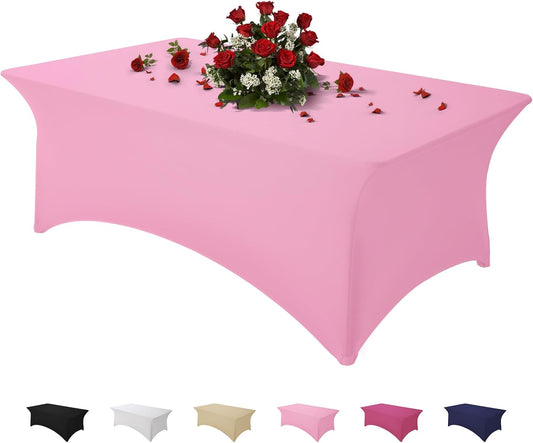 Famstar Table Cloth Pink 6FT Spandex Tablecloth for Rectangle Fitted Table Cloths Stretch Covers Washable Wrinkle Free Tablecloths for Festival Camping Picnic Wedding Party