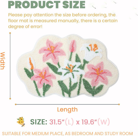 Cute Floral Bath Mat Modern Rug Quick Dry and Non Slip Machine Washable Bath Rug Soft Microfiber Carpet for Dining Room, Kitchen and Bedroom (31"x20", Pink Flowers)