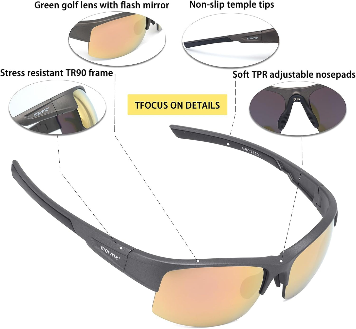 maivnz HD Lightweight Golf Sunglasses for Men Women, Golf Ball Finder Glasses, UV400 Eyewear & Golf Gifts for Golfers
