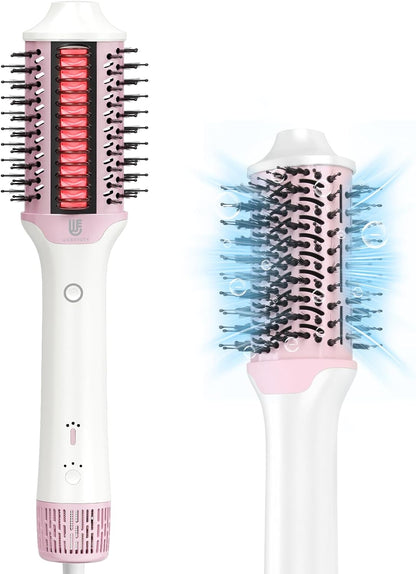 Blow Dryer Brush Hair Straightener: High Speed Hot Air Styler 110,000 RPM for Fast Drying Straightening Volumizing, One Step Volumizer with PTC Smoothing Comb Negative Ion for Silky Frizz-Free (Pink)