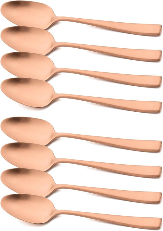 Copper 18/10 Stainless Steel Dessert Spoon Set of 8, Soup Spoon Mixing Milk Teaspoon Cream Scoop, Matte Finish (6.69-inch, Rose Gold)