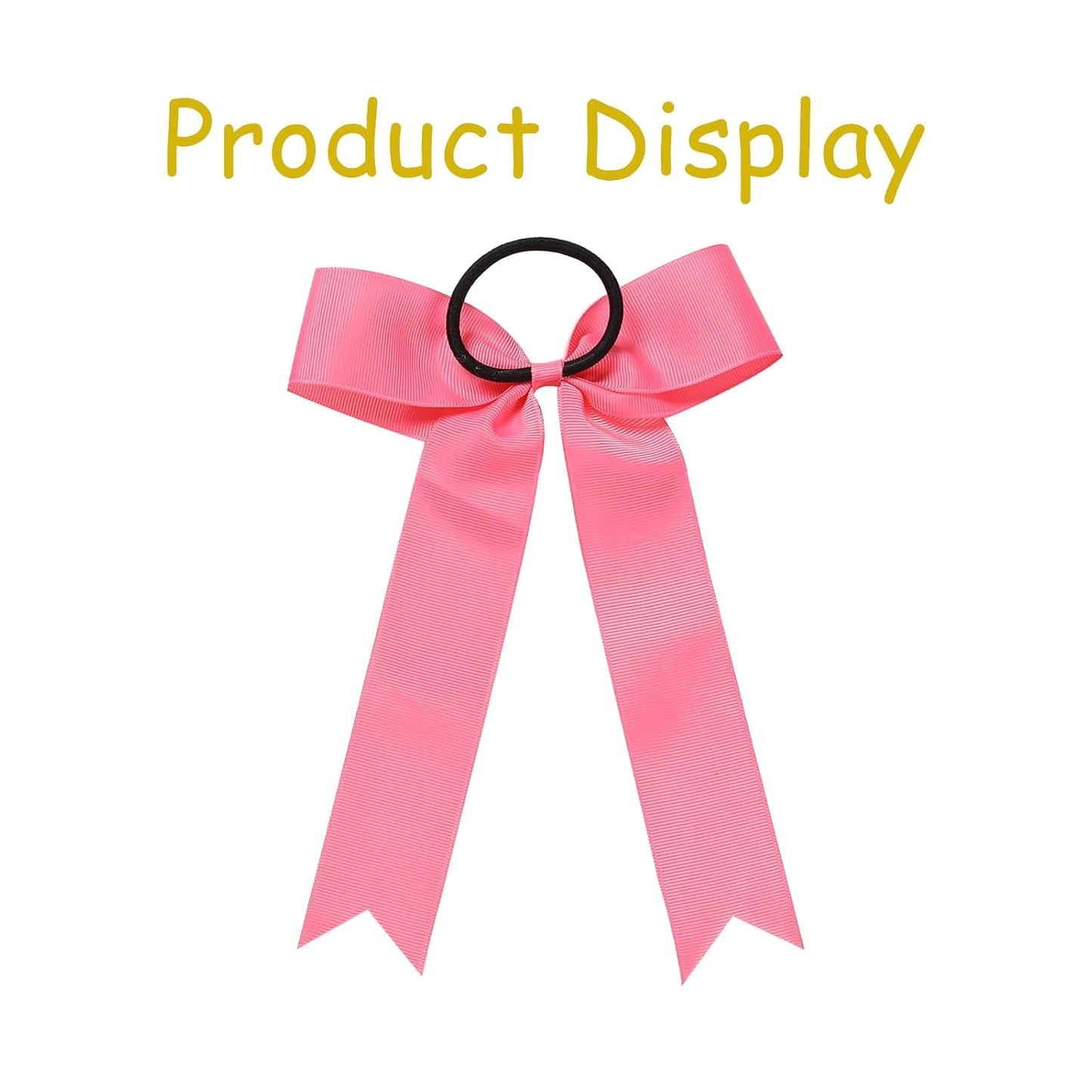 40 Pcs Valentines Long Tail Skinny Cheer Bows Elastic Bands Handmade Grosgrain Ribbon Bows Collegiate Ponytail Holder For Girls Cheerleaders College Sports (Pink)