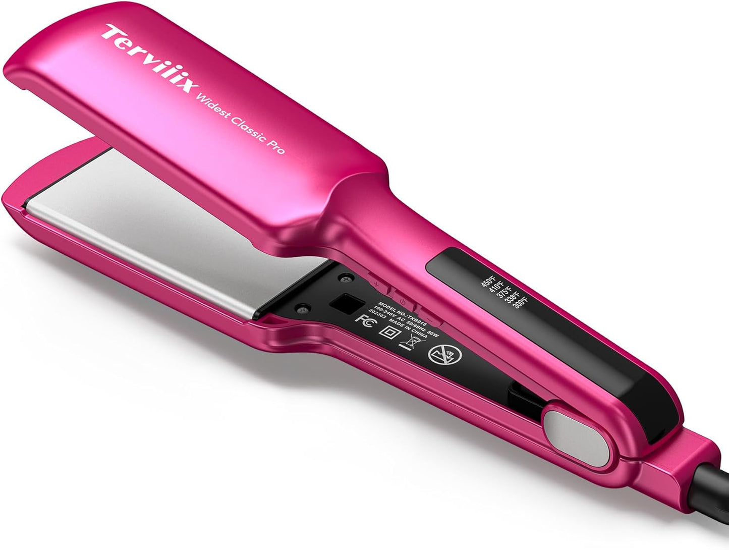 Terviiix 2 Inch Wide Ceramic Hair Straightener Flat Iron for Thick Curly Hair - Heats in 30s, 300F-450F Adjustable, Dual Voltage for Travel, Auto Shut Off, Pink